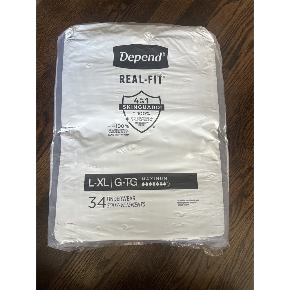 Depend Real Fit for Men Incontinence Brief ~ Size L/XL  34 ct